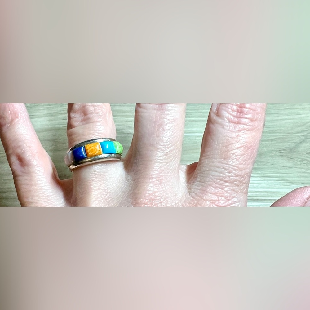 Vintage Designer Wilson Jim Sterling Silver Multi Stone Cobblestone Ring, Size 6 - Picture 8 of 10